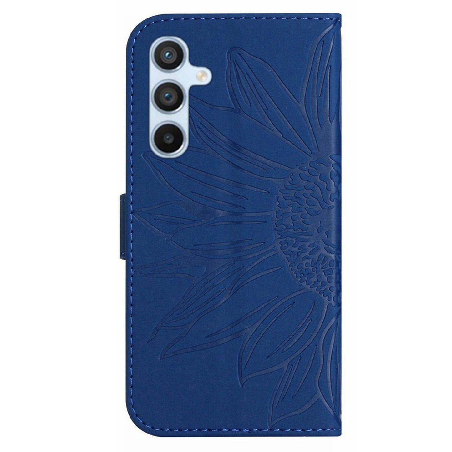 HT04 For Samsung Galaxy F34 5G / M34 5G Sunflower Imprinted Cellphone Cover Leather Wallet Stand Case with Hand Strap - Sapphire