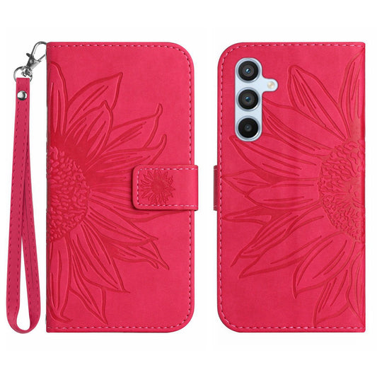 HT04 For Samsung Galaxy F34 5G / M34 5G Sunflower Imprinted Cellphone Cover Leather Wallet Stand Case with Hand Strap - Rose