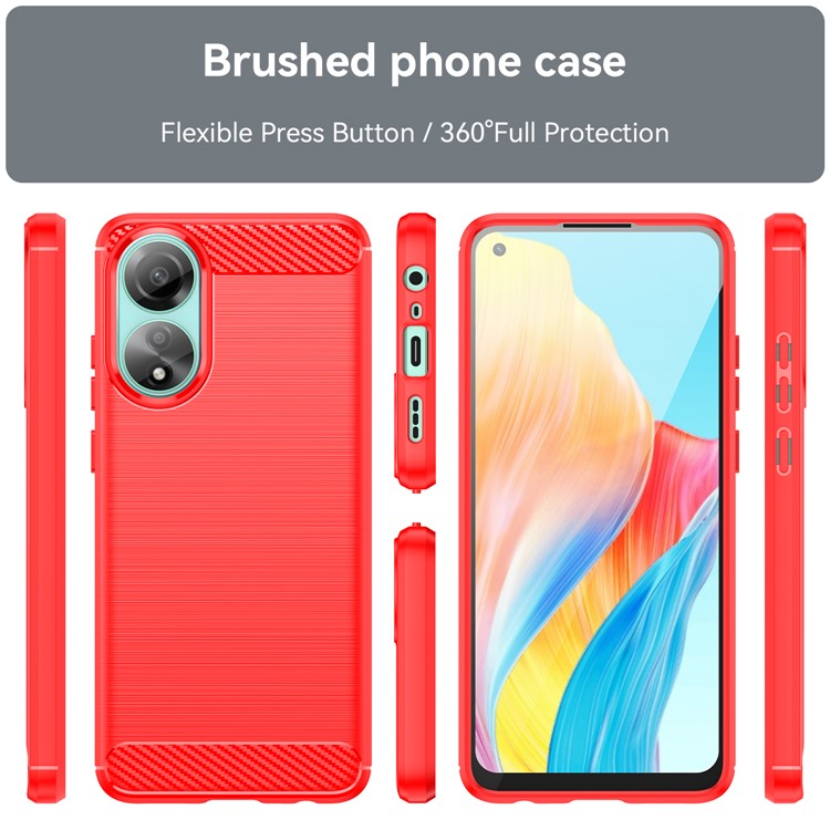 Protective TPU Phone Case for Oppo A78 4G , Carbon Fiber Texture Brushed Phone Cover - Red
