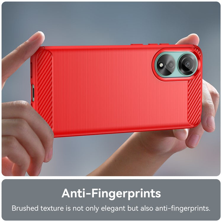 Protective TPU Phone Case for Oppo A78 4G , Carbon Fiber Texture Brushed Phone Cover - Red