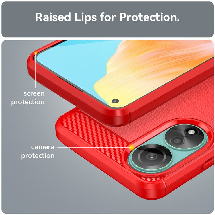 Protective TPU Phone Case for Oppo A78 4G , Carbon Fiber Texture Brushed Phone Cover - Red
