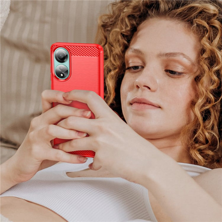 Protective TPU Phone Case for Oppo A78 4G , Carbon Fiber Texture Brushed Phone Cover - Red