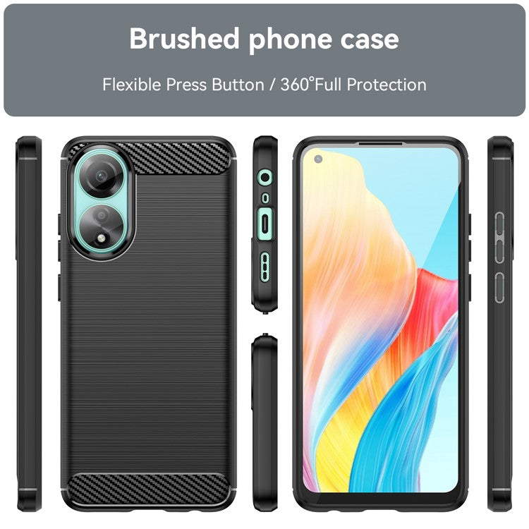 Protective TPU Phone Case for Oppo A78 4G , Carbon Fiber Texture Brushed Phone Cover - Black