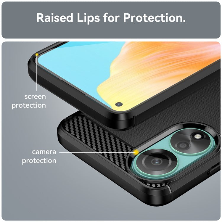 Protective TPU Phone Case for Oppo A78 4G , Carbon Fiber Texture Brushed Phone Cover - Black