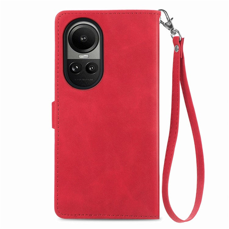 Zipper Pocket Phone Leather Case for Oppo Reno10 5G (Global) Wallet Stand Flower Imprinted Phone Cover - Red