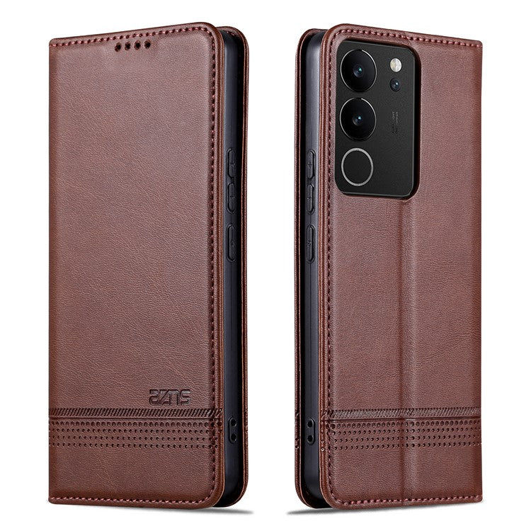 AZNS For vivo S17 5G / S17 Pro 5G Wallet PU Leather Case Cowhide Texture Phone Cover with Stand - Coffee