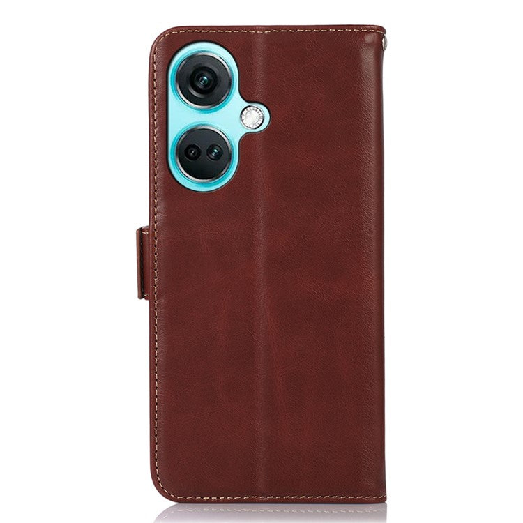 For OnePlus Nord CE3 5G RFID Blocking Wallet Stand Cover Genuine Cow Leather  Anti-drop Phone Case - Brown
