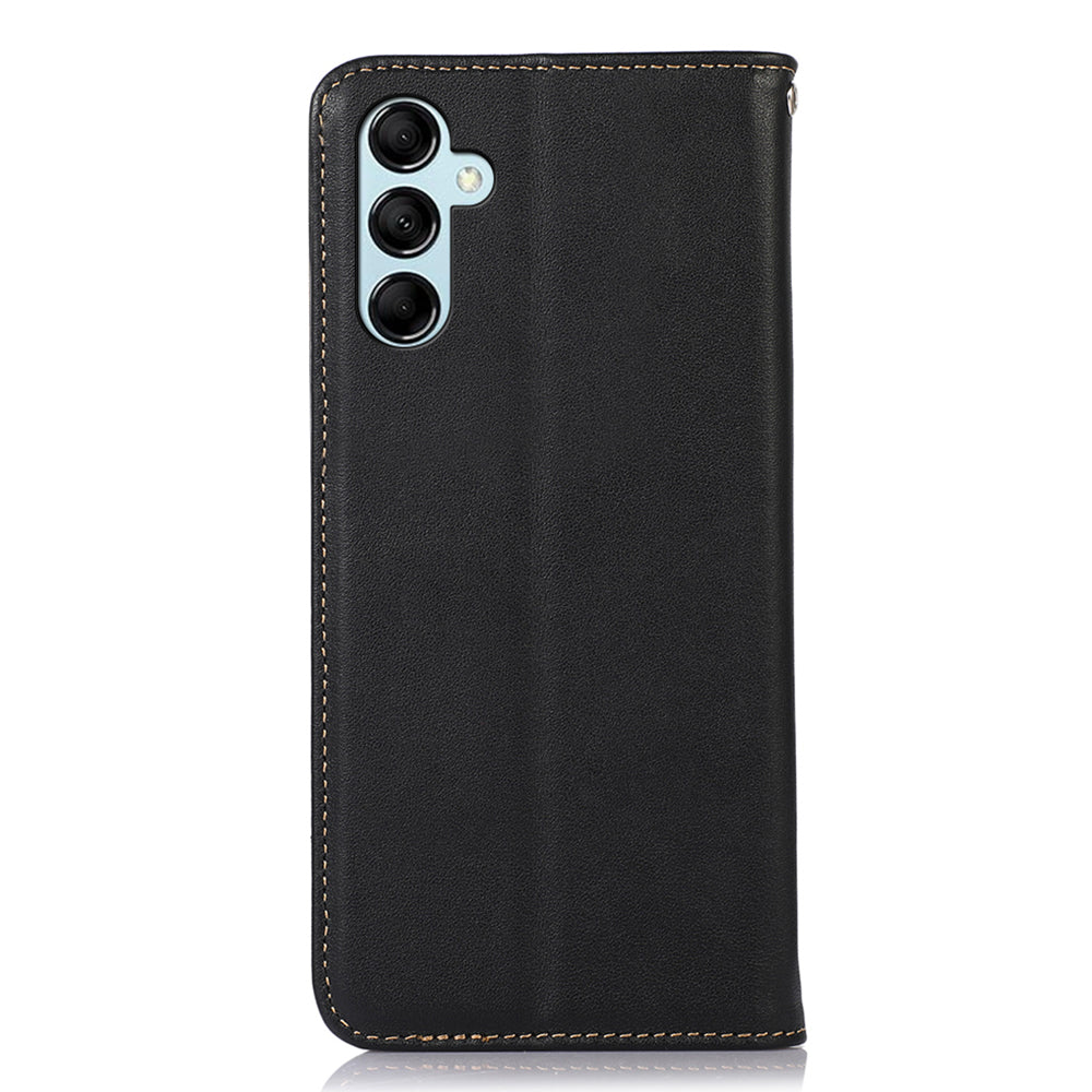 KHAZNEH For Samsung Galaxy F34 5G / M34 5G Genuine Cow Leather Stand Cover RFID Blocking Wallet Phone Case - Black