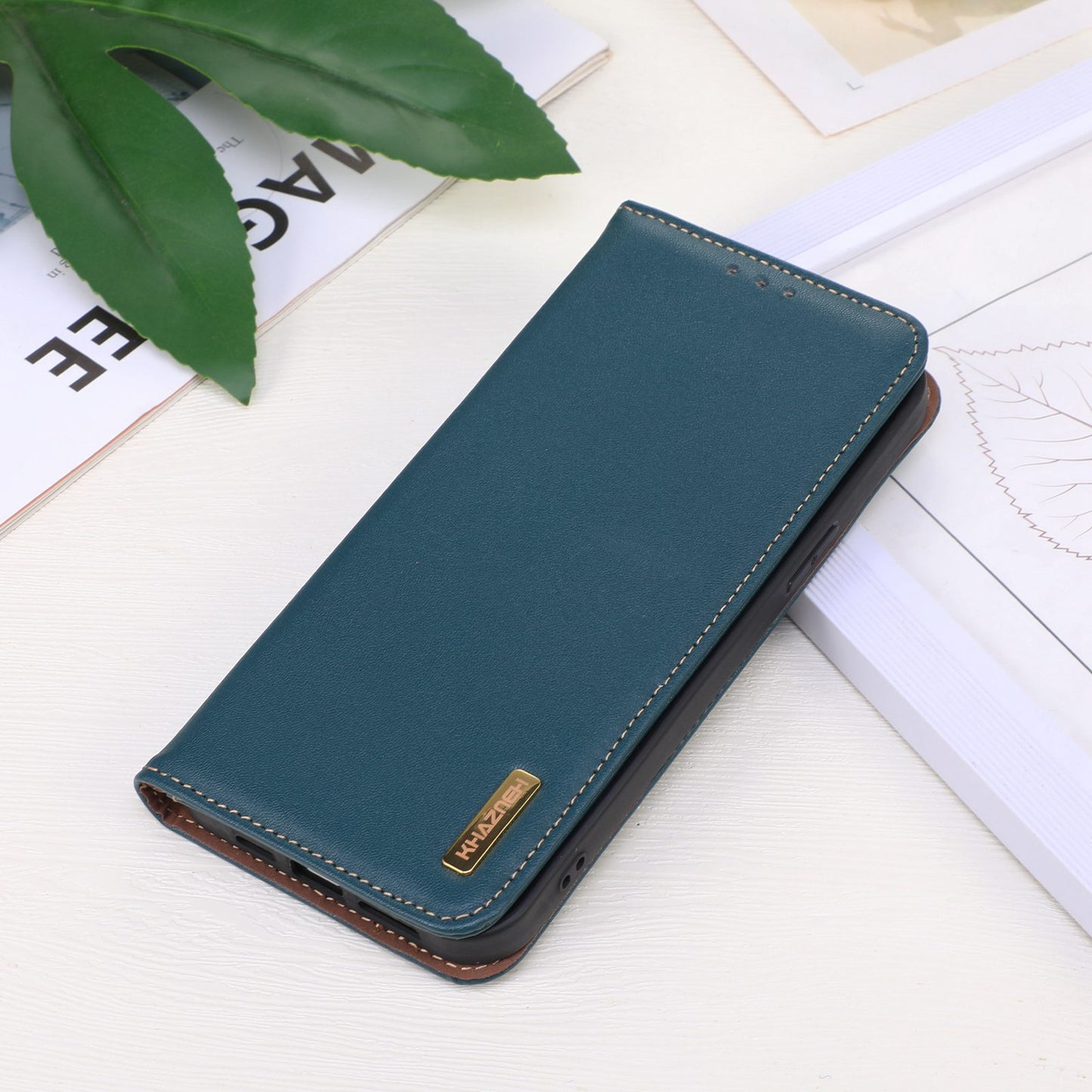 KHAZNEH For Samsung Galaxy F34 5G / M34 5G Genuine Cow Leather Stand Cover RFID Blocking Wallet Phone Case - Green