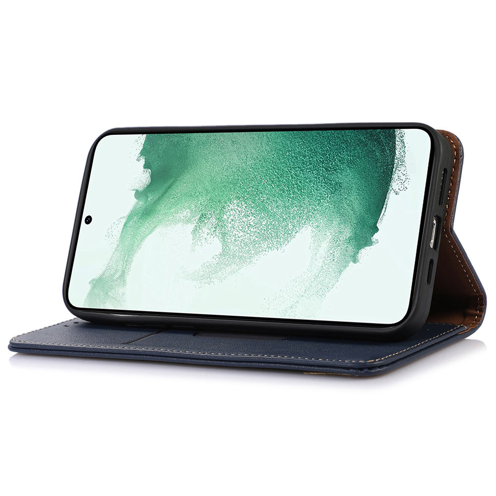 KHAZNEH For Samsung Galaxy F34 5G / M34 5G Genuine Cow Leather Stand Cover RFID Blocking Wallet Phone Case - Blue