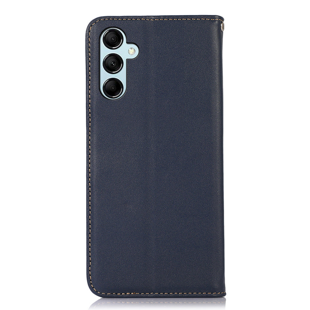 KHAZNEH For Samsung Galaxy F34 5G / M34 5G Genuine Cow Leather Stand Cover RFID Blocking Wallet Phone Case - Blue