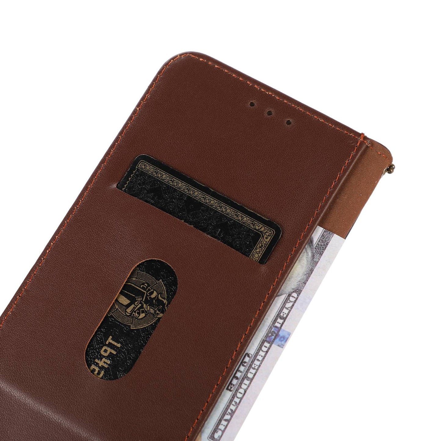 KHAZNEH For Samsung Galaxy F34 5G / M34 5G Genuine Cow Leather Stand Cover RFID Blocking Wallet Phone Case - Brown