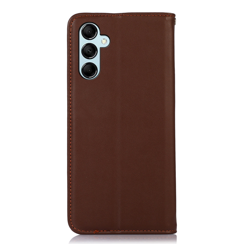 KHAZNEH For Samsung Galaxy F34 5G / M34 5G Genuine Cow Leather Stand Cover RFID Blocking Wallet Phone Case - Brown