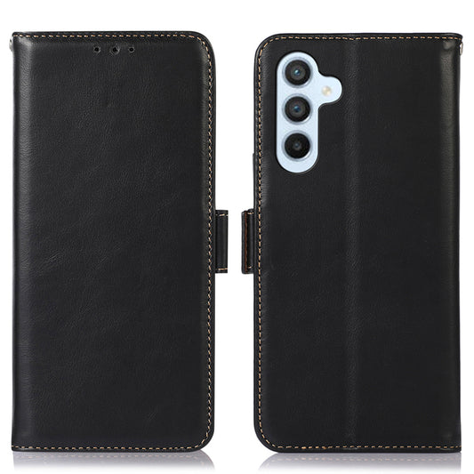For Samsung Galaxy F34 5G / M34 5G RFID Blocking Wallet Stand Cover Genuine Cow Leather Shockproof Phone Case - Black
