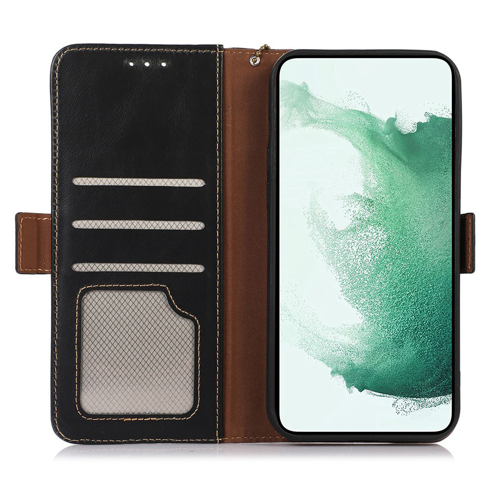 For Samsung Galaxy F34 5G / M34 5G RFID Blocking Wallet Stand Cover Genuine Cow Leather Shockproof Phone Case - Black