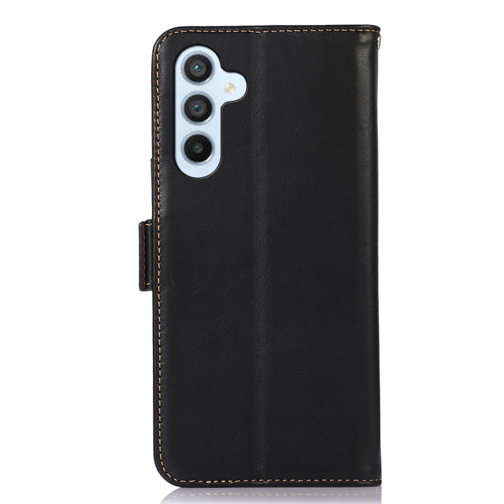 For Samsung Galaxy F34 5G / M34 5G RFID Blocking Wallet Stand Cover Genuine Cow Leather Shockproof Phone Case - Black