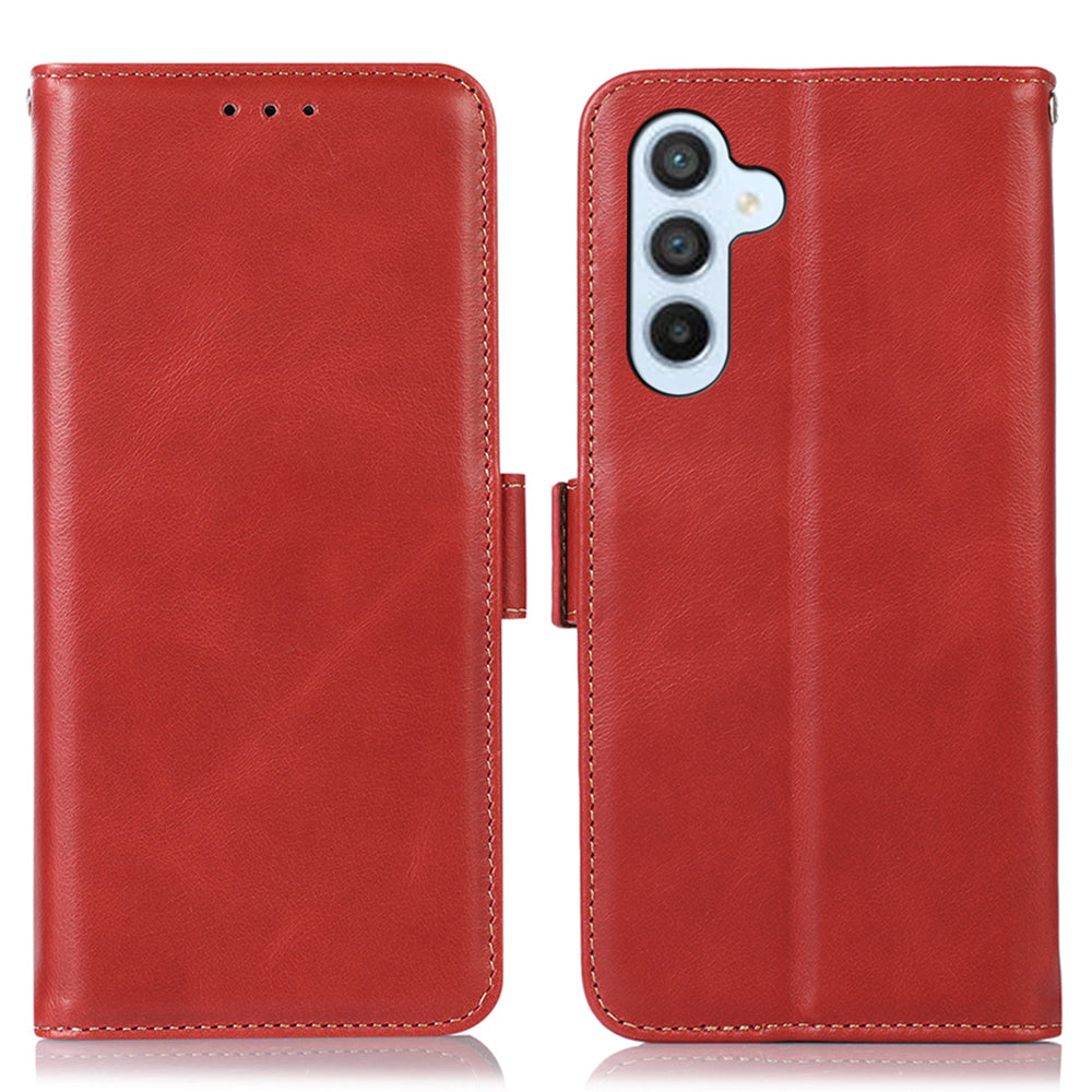 For Samsung Galaxy F34 5G / M34 5G RFID Blocking Wallet Stand Cover Genuine Cow Leather Shockproof Phone Case - Red
