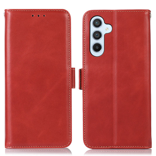 For Samsung Galaxy F34 5G / M34 5G RFID Blocking Wallet Stand Cover Genuine Cow Leather Shockproof Phone Case - Red