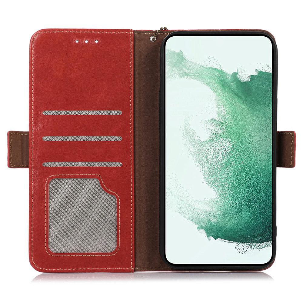 For Samsung Galaxy F34 5G / M34 5G RFID Blocking Wallet Stand Cover Genuine Cow Leather Shockproof Phone Case - Red