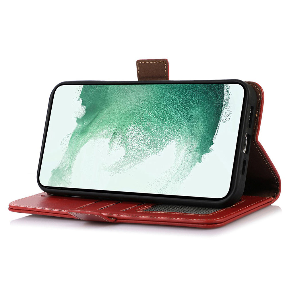For Samsung Galaxy F34 5G / M34 5G RFID Blocking Wallet Stand Cover Genuine Cow Leather Shockproof Phone Case - Red