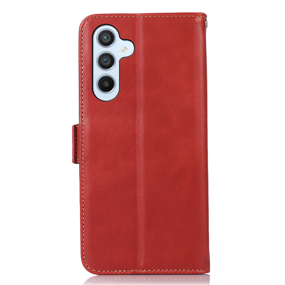 For Samsung Galaxy F34 5G / M34 5G RFID Blocking Wallet Stand Cover Genuine Cow Leather Shockproof Phone Case - Red