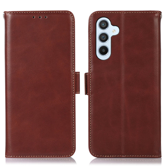 For Samsung Galaxy F34 5G / M34 5G RFID Blocking Wallet Stand Cover Genuine Cow Leather Shockproof Phone Case - Brown