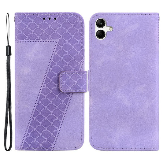 For Samsung Galaxy A04e 4G / F04 4G / M04 4G 7-Shape Imprinted Phone Case Anti-fall Leather Wallet Stand Shell - Purple