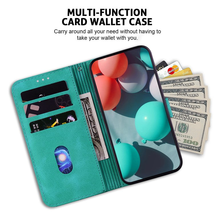 For Honor X9 4G / 5G Slim-Fit Shell Leather Phone Case Stand Imprinted 7-Shape Pattern Wallet Flip Cover - Green