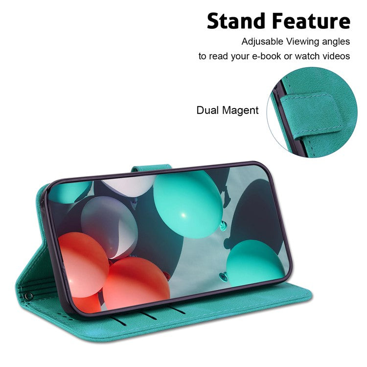 For Honor X9 4G / 5G Slim-Fit Shell Leather Phone Case Stand Imprinted 7-Shape Pattern Wallet Flip Cover - Green