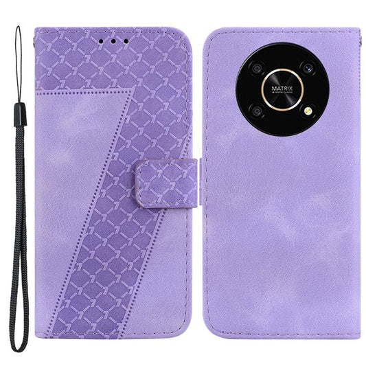 For Honor X9 4G / 5G Slim-Fit Shell Leather Phone Case Stand Imprinted 7-Shape Pattern Wallet Flip Cover - Purple