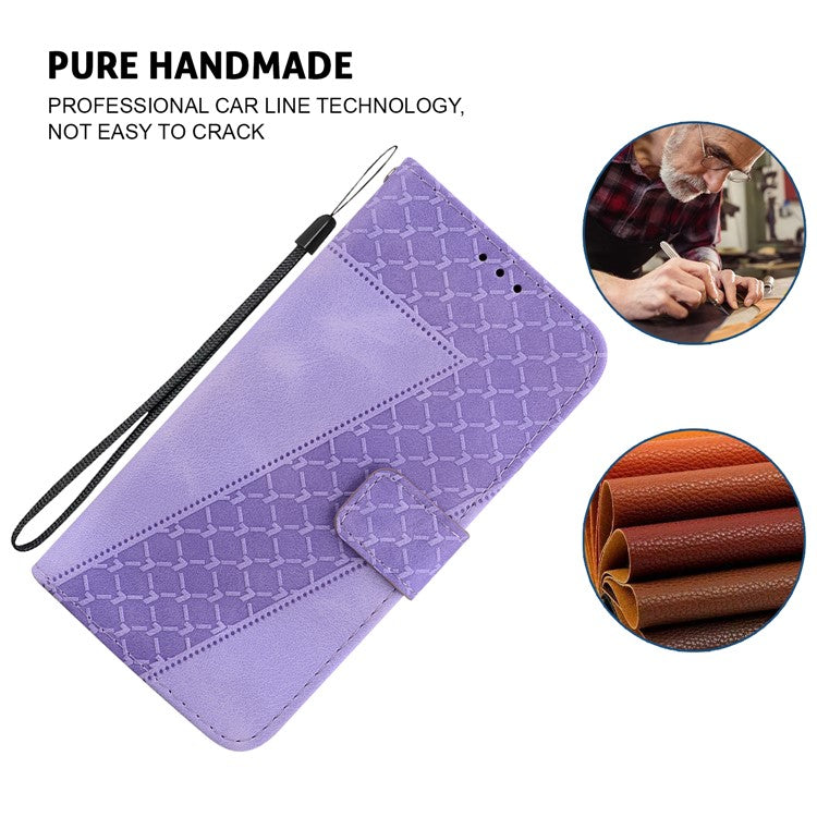 For Honor X9 4G / 5G Slim-Fit Shell Leather Phone Case Stand Imprinted 7-Shape Pattern Wallet Flip Cover - Purple