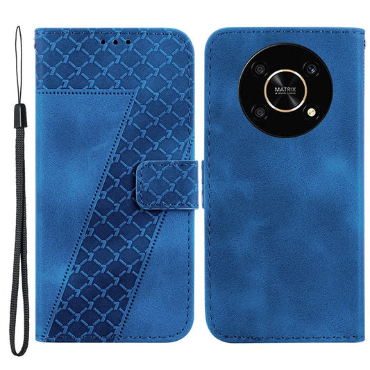 For Honor X9 4G / 5G Slim-Fit Shell Leather Phone Case Stand Imprinted 7-Shape Pattern Wallet Flip Cover - Dark Blue