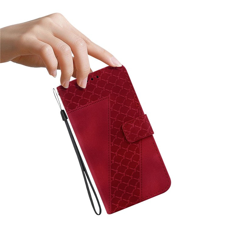 For Honor X9 4G / 5G Slim-Fit Shell Leather Phone Case Stand Imprinted 7-Shape Pattern Wallet Flip Cover - Red