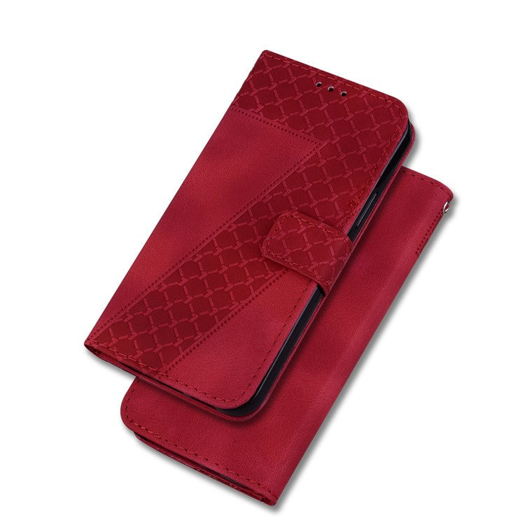For Honor X9 4G / 5G Slim-Fit Shell Leather Phone Case Stand Imprinted 7-Shape Pattern Wallet Flip Cover - Red