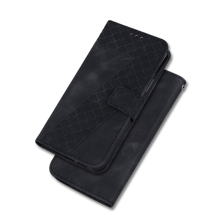 For Honor X9 4G / 5G Slim-Fit Shell Leather Phone Case Stand Imprinted 7-Shape Pattern Wallet Flip Cover - Black