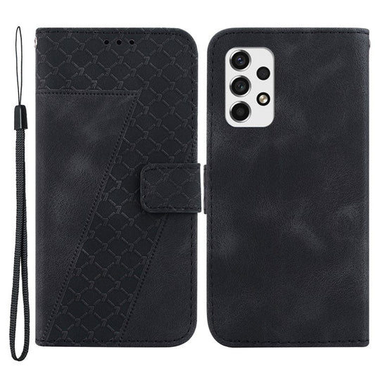 7-Shape Imprinted Phone Cover for Samsung Galaxy A73 5G Drop-proof Leather Wallet Stand Case - Black