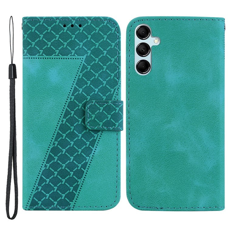 For Samsung Galaxy M54 5G / F54 5G 7-Shape Imprinted Anti-fall Phone Cover Leather Wallet Flip Stand Case - Green