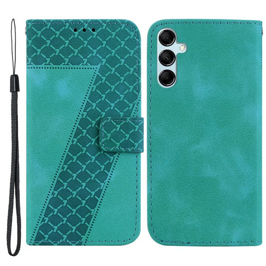 For Samsung Galaxy M54 5G / F54 5G 7-Shape Imprinted Anti-fall Phone Cover Leather Wallet Flip Stand Case - Green