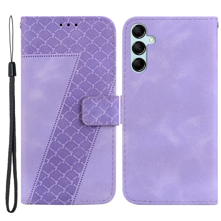 For Samsung Galaxy M54 5G / F54 5G 7-Shape Imprinted Anti-fall Phone Cover Leather Wallet Flip Stand Case - Purple
