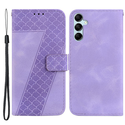 For Samsung Galaxy M54 5G / F54 5G 7-Shape Imprinted Anti-fall Phone Cover Leather Wallet Flip Stand Case - Purple