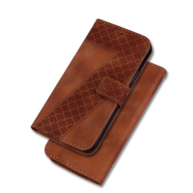 For Samsung Galaxy M54 5G / F54 5G 7-Shape Imprinted Anti-fall Phone Cover Leather Wallet Flip Stand Case - Brown
