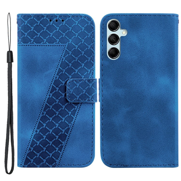 For Samsung Galaxy M54 5G / F54 5G 7-Shape Imprinted Anti-fall Phone Cover Leather Wallet Flip Stand Case - Dark Blue