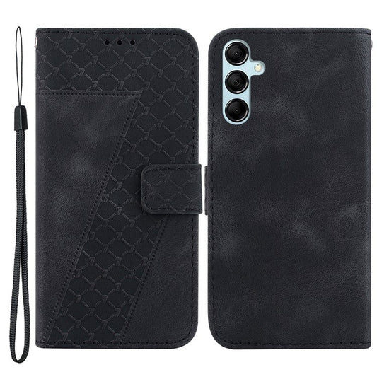 For Samsung Galaxy M54 5G / F54 5G 7-Shape Imprinted Anti-fall Phone Cover Leather Wallet Flip Stand Case - Black