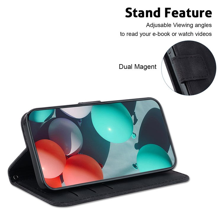 For Samsung Galaxy M54 5G / F54 5G 7-Shape Imprinted Anti-fall Phone Cover Leather Wallet Flip Stand Case - Black