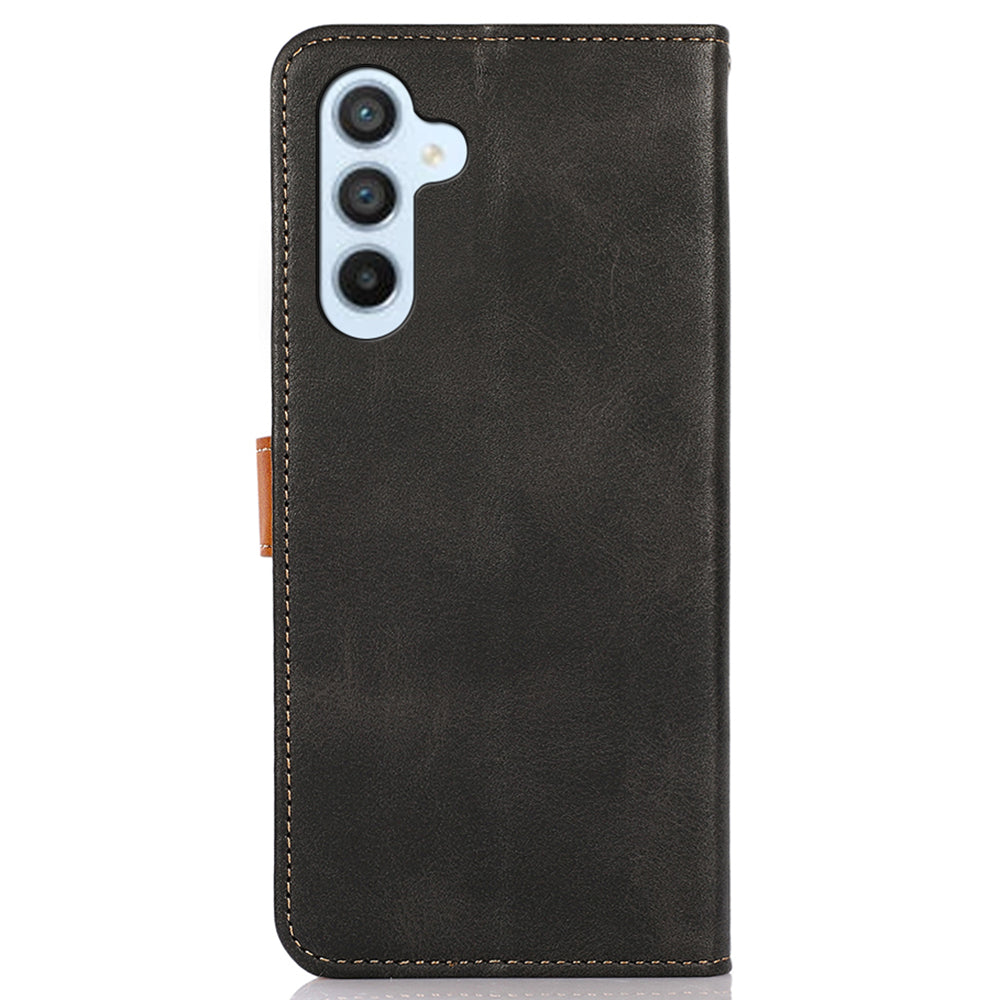 KHAZNEH For Samsung Galaxy F34 5G / M34 5G Phone Case Cover Cowhide Texture Stand Wallet PU Leather Shell - Black