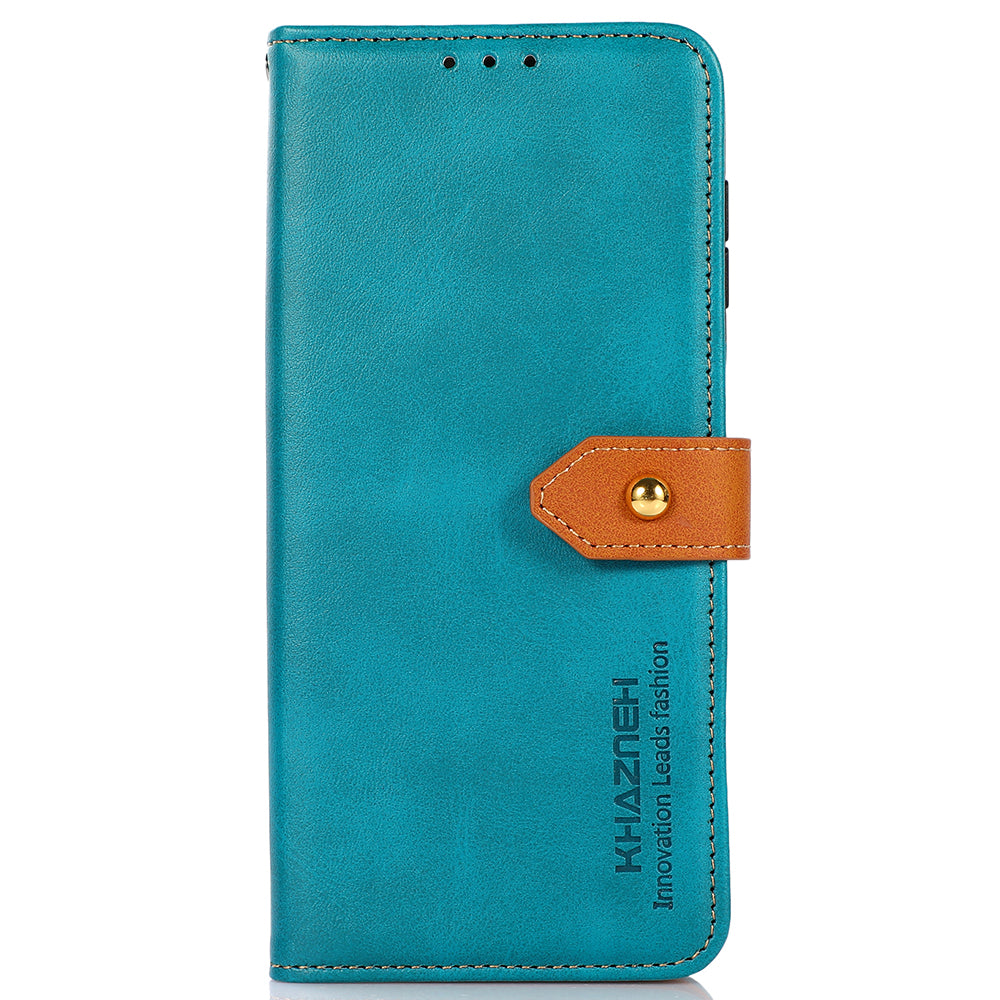 KHAZNEH For Samsung Galaxy F34 5G / M34 5G Phone Case Cover Cowhide Texture Stand Wallet PU Leather Shell - Blue