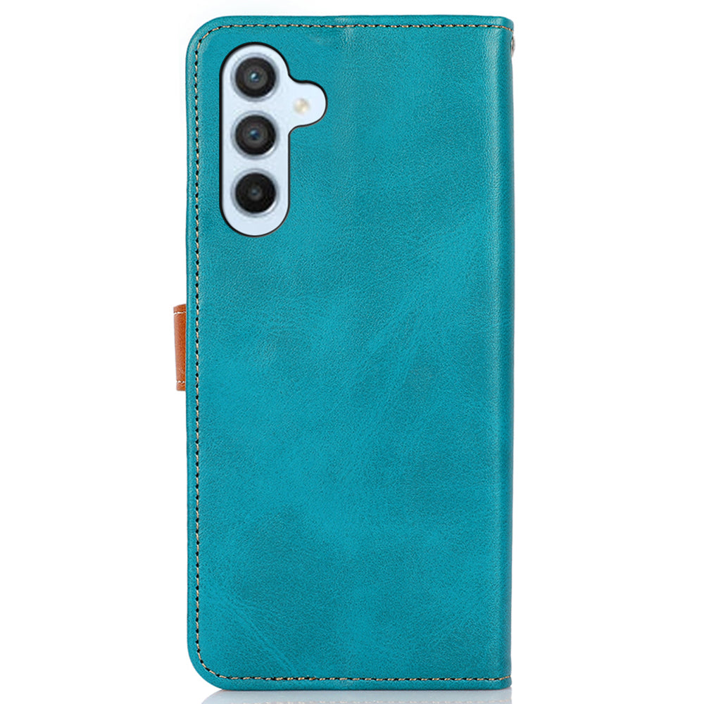 KHAZNEH For Samsung Galaxy F34 5G / M34 5G Phone Case Cover Cowhide Texture Stand Wallet PU Leather Shell - Blue