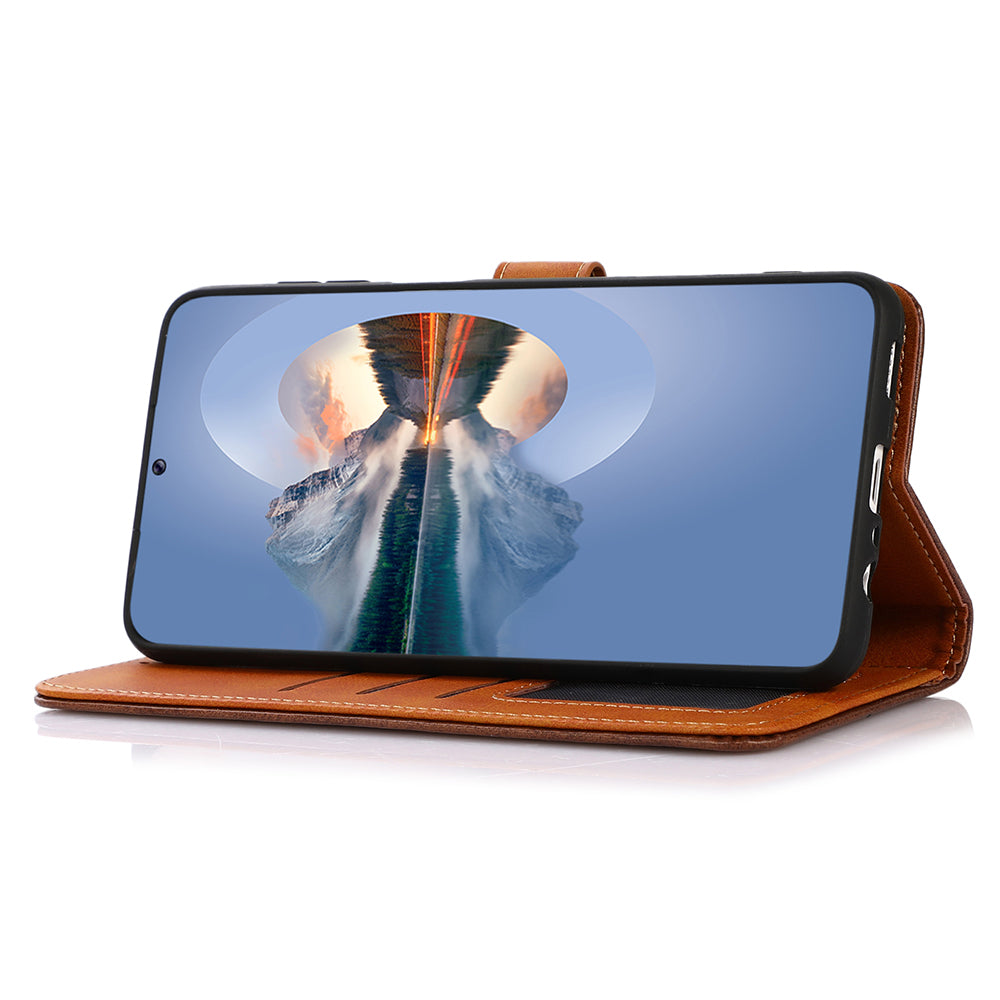 KHAZNEH For Samsung Galaxy F34 5G / M34 5G Phone Case Cover Cowhide Texture Stand Wallet PU Leather Shell - Rose Gold