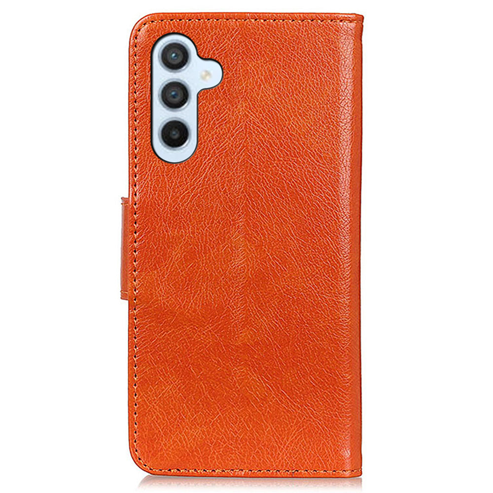 For Samsung Galaxy F34 5G / M34 5G Wallet Phone Cover Drop Protection Stand Nappa Texture Split Leather Phone Case - Orange