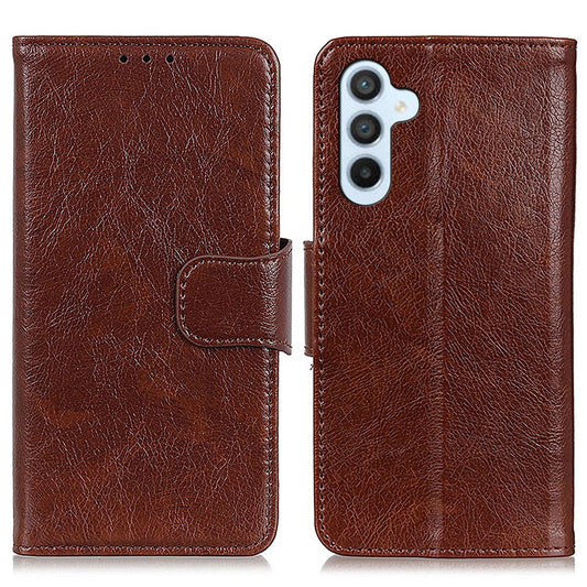 For Samsung Galaxy F34 5G / M34 5G Wallet Phone Cover Drop Protection Stand Nappa Texture Split Leather Phone Case - Brown